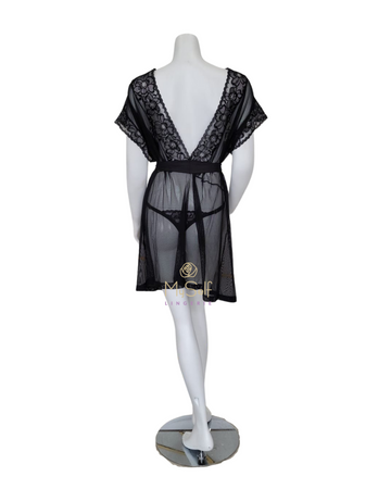 Mapale 7348 Black Sheer Lace Wrap with Matching Thong myselflingerie.com